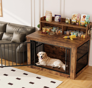 Cage à chien en bois moderne <span class=keywords><strong>extra</strong></span> <span class=keywords><strong>large</strong></span> avec 4 crochets robustes pour la décoration du salon, chiens de grande taille, 43,3 pouces - Product Image 6