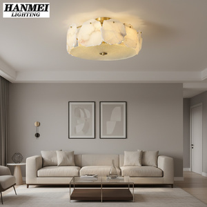 <b>Modern</b> European Marble Slab <b>Ceiling</b> <b>Light</b> With Switch Control AC Powered <b>LED</b> Brass Base for Bedroom Living Room & Dining HM-YL-2 - Product Image 2