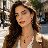 Ensemble de bijoux en acier inoxydable couleur or 18 carats avec pendentif carte et boucles d'oreilles pendantes, motif drapeau Martinique Française, pays des Caraïbes