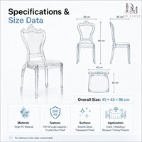 Chaise en cristal DM EVENT PC, transparente, empilable, mobilier d'hôtel, design contemporain, dossier solide, pieds coniques, utilisation en intérieur