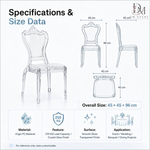 เก้าอี้ใสแบบซ้อนได้ DM EVENT PC Crystal Chair สำหรับโรงแรม ดีไซน์ร่วมสมัย พนักพิงแข็งแรง ขาเรียว ใช้ภายในอาคาร - Product Image 4
