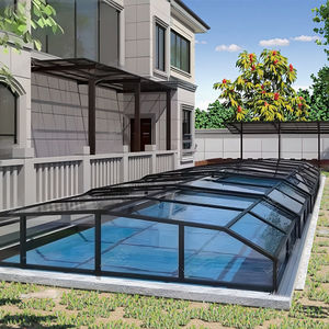 プールカバー透明テレスコピックルーフ,アパートパーク中庭 - Product Image 3