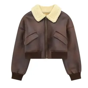 Runwaylover 2364 Fur Collar 2023 Ladies Fancy Pu Leather Coats