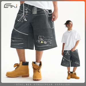 Summer Vintage Baggy 3/4 Denim Shorts Unisex Trompe L'oeil <span class=keywords><strong>Bermuda</strong></span> <span class=keywords><strong>Jeans</strong></span> Hommes Noir Jorts Baggy - Product Image 4