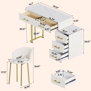 Modern Velvet Upholstered <b>Vanity</b> Desk LED <b>Lighted</b> Mirror Chair Padded Chair Dressing Table Left/Right Adjustable Storage Beige - Product Image 6