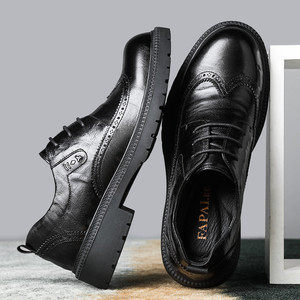 Men's Genuine Leather <b>Brogue</b> Shoes <b>Black</b> Lace-Up Business Casual Office Wear Four Seasons Style Top Grain Sheepskin - Product Image 3