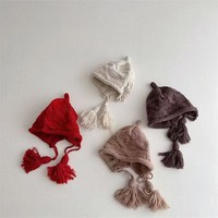Chapeaux pour enfants pour l'automne et l'hiver, chapeaux en laine pour bébés filles, chapeaux tricotés avec pompon, chapeaux de protection des oreilles