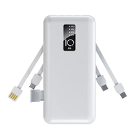 Batteries externes ultra-fines 10000 mAh haute capacité, charge rapide, câble intégré, écran LED, Micro USB, PVC