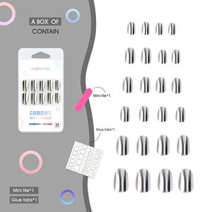 AIERFEI fabricante personalizado moda corto ovalado plata cromo prensa en las <span class=keywords><strong>uñas</strong></span> Venta caliente cubierta completa <span class=keywords><strong>uñas</strong></span> postizas <span class=keywords><strong>Uñas</strong></span> acrílicas - Product Image 2