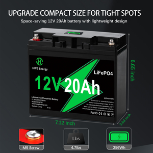 Paquete de Baterías Recargables de Ciclo Profundo Marca HWE LiFePO4 de 12.8V 20Ah con Pantalla LCD y 6000 Ciclos - Product Image 5