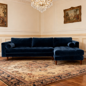 Divano componibile a forma di L divano componibile in velluto Super blu divano con Chaise - Product Image 3