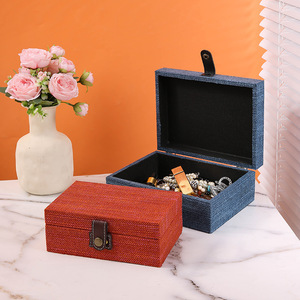 Solid Color Linen Texture Jewelry <b>Box</b> Flip Lid Desktop Storage Organizer <b>Gift</b> Packaging <b>Box</b> - Product Image 2