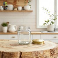 Conteneur en verre carré transparent de 330 ml avec bords arrondis, idéal pour les haricots, le miel, les aliments secs en vrac pour les clients revendeurs