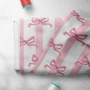 Tissu en coton <span class=keywords><strong>Liberty</strong></span> personnalisé des années 80 imprimé numériquement 100% coton avec motif de rubans à nœuds roses pour vêtements-Utilisation Robes Chemises Sacs - Product Image 3