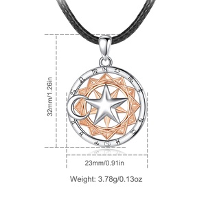 Colgante de plata de ley 925 con signo del zodiaco, collar con colgante de horóscopo, rueda del sol, luna, estrella, astrología, chapado en oro rosa, 12, precio al por mayor - Product Image 2