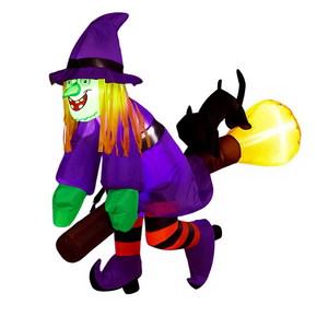 Halloween Witch Riding <b>Broom</b> Inflatable Outdoor Decoration 3.9 Ft With Built In Led Lights For <b>Yard</b> Party Decor - Product Image 1