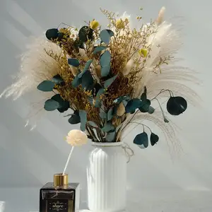 Lagurus Ovatus Mini Disesuaikan DIY Dekoratif Buket Bunga Mawar Abadi Diawetkan Bunga Kering Buket untuk Hadiah Valentine