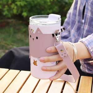 ที่วางแก้วกาแฟแบบพกพา ทำจากหนัง PU พิมพ์ลายแมวน่ารัก พร้อมสายคล้องมือ สำหรับเดินทาง - Product Image 4