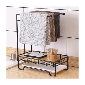 Multipurpose Free Standing Kitchen Sink Shelf Organizer Sponge Storage Basket With Foam Sponge Scourer Drainer Board