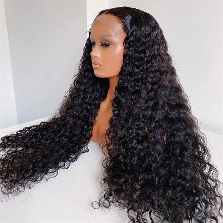 32 34 inches 100% Human Real Hair Brazil Virgin Raw Hair Deep Wave Wig Lace Front Pre plucked Transparent Hd Full Lace Front