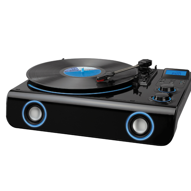 High Quality Retro Turntable for Receiver Blue LED Speakers Knobs 1W2 Speaker FM Radio AC Power Home Use 17.7x14.9x6.5