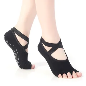 Custom Design Breathable Non-slip Open Toe Socks Customized 5 Toe Grip Pilates Knitted Yoga Socks