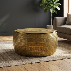 Home Refresh Modern <b>Round</b> Coffee <b>Table</b> With Textured <b>Gold</b> Finish And Lift Top Design For Living Room Furniture - Product Image 6