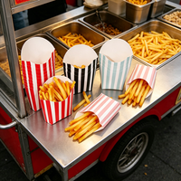 Boîte à frites personnalisée avec logo, en papier, haut et bas, luxe, deux pièces, rayée, jetable, pour emballage de restauration rapide