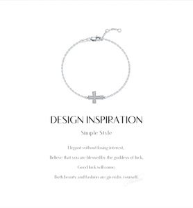 S925 Silver Cross <b>Bracelet</b> Rhodium Plated Pave Crystal Minimalist FaithJewelry Chain Link Unisex Everyday Wear - Product Image 6