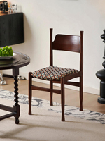Chaise de salle à manger en bois massif antique française avec siège rembourré en velours et dossier durable pour la salle à manger et les salons