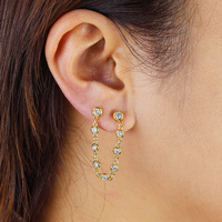 Boucles d'oreilles clous de haute qualité avec longues chaînes à pampilles, zircons ronds, breloques à porter de différentes façons, bijoux double face