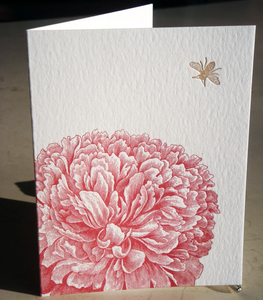 Biglietto di Auguri Pieghevole con Stampa Tipografica 'Dahlia e Ape', Biglietti di Ringraziamento Personalizzati Fatti a Mano su Cartoncino Bianco in Cotone - Product Image 1