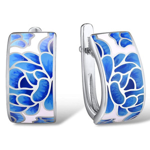 Orecchini a polsino con loto blu e bianco per donna, gioielli di moda con motivo floreale tradizionale - Product Image 1