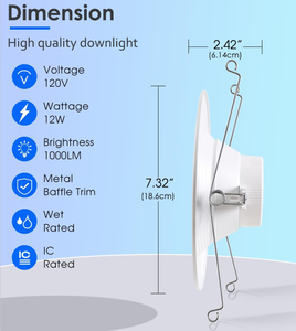 홈 장식 개장 매입형 통 AC120V 5/6 인치 2700K-5000K E26 베이스로 선택 가능한 라운드 슬림 <span class=keywords><strong>LED</strong></span> potlight - Product Image 6