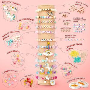 Gökkuşağı ünikorn DIY takı yapma kiti el yapımı aksesuarları ile kızın bilezik oluşturma için dağınık boncuklar Set - Product Image 4