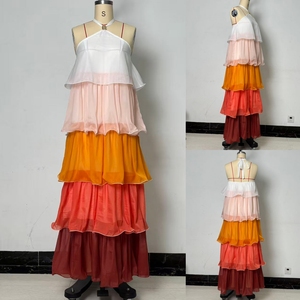 Vestido Largo <span class=keywords><strong>Elegante</strong></span> J3405 <span class=keywords><strong>para</strong></span> <span class=keywords><strong>Mujer</strong></span>, Estilo Halter con Parches de Color, Sin Mangas, Vestido Maxi de Varias Capas <span class=keywords><strong>para</strong></span> Fiesta - Product Image 5