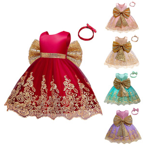 Robes pour filles, robe à paillettes avec nœud papillon, robe de mariée en dentelle pour filles, robe de princesse pour tout-petits, jupe pour enfants - Product Image 6