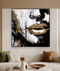 <span class=keywords><strong>Peinture</strong></span> à l'huile abstraite de portrait avec éclaboussures dorées, <span class=keywords><strong>visage</strong></span> expressif noir, blanc et or, art <span class=keywords><strong>contemporain</strong></span>, décorations murales - Product Image 2