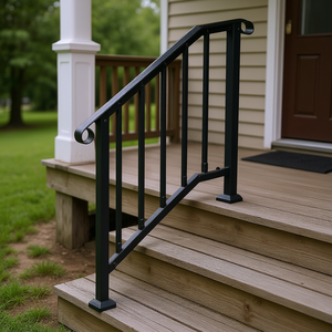 Corrimano per scale esterne in metallo nero stile retrò ad arco per portico e terrazza, 2-3 gradini - Product Image 2