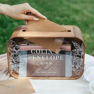 Custom Wooden <b>Wedding</b> <b>Card</b> <b>Box</b> Engraved Rectangle Money <b>Box</b> With Removable Shelf For Souvenir Storage - Product Image 2