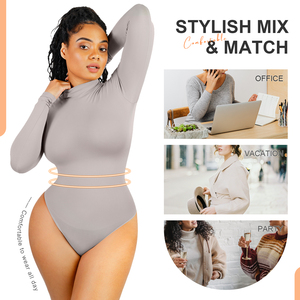 Combinaison gainante sans couture à manches longues et <span class=keywords><strong>col</strong></span> <span class=keywords><strong>roulé</strong></span> pour <span class=keywords><strong>femme</strong></span>, style décontracté, imprimé, contrôle du ventre, vente en gros - Product Image 3