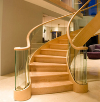 USA Canada Villa Escaliers modernes de luxe en verre avec rampe en bois Design Escalier incurvé en verre