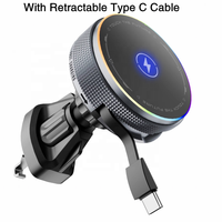 Nouveau câble de charge rétractable de type C, chargeur magnétique sans fil, support de ventilation de voiture réglable, lampe RGB, support de chargeur sans fil pour téléphone