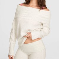 Pull-over en maille côtelée ample à manches longues et épaules dénudées pour femme, personnalisable – Fabricant