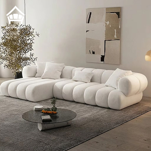 Divano Modulare Moderno Minimalista in Tessuto Bianco, <span class=keywords><strong>Arredamento</strong></span> di Lusso Italiano per Soggiorno, Divano Angolare a L Curvo - Product Image 2