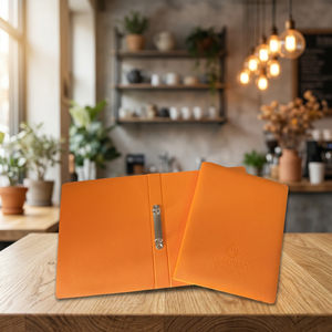 High Quality Orange A4 Size PU Leather Wood Menu Holder <b>Folder</b> Customized Color Easy Cleaning ISO9001 Certified M Z IMPORTS - Product Image 1