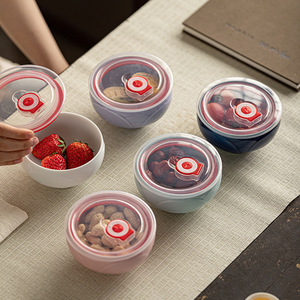 Bol de conservation des aliments en céramique avec couvercle, hermétique, compatible micro-ondes, petit bol à soupe pour collations et fruits - Product Image 3