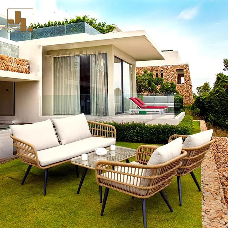 Patio Villa Furniture Modern Design Aluminum Frame PE Rattan Sofa Outdoor Garden Suit Hotel Terrace Balcony Single Sofa Chair