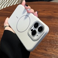 Étui de luxe en TPU mat souple avec texture cuir litchi et aimant, couleur bonbon, compatible avec les modèles 16/15/14 Plus/17/13/12/11 Pro, compatible avec la charge sans fil