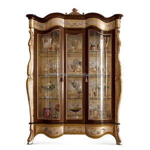 European Wine <b>Cabinet</b> <b>Living</b> <b>Room</b> Furniture Glass Doors <b>Tall</b> 3 166 Solid Wood Carving Wine <b>Cabinet</b> - Product Image 1